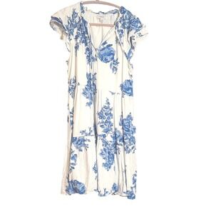 CeCe Blue‎ Floral Print Ruffle Sleeve Tiered Dress Bohemian Cottagecore M